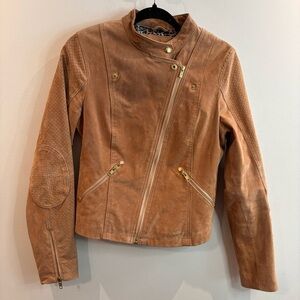 Women’s Tan Suede Asymmetric Zip Leather Jacket